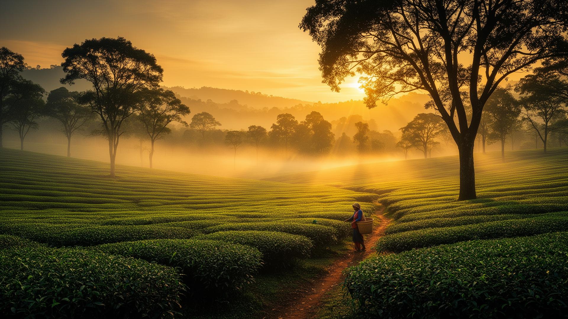 Upper Assam tea region — cinematic landscape