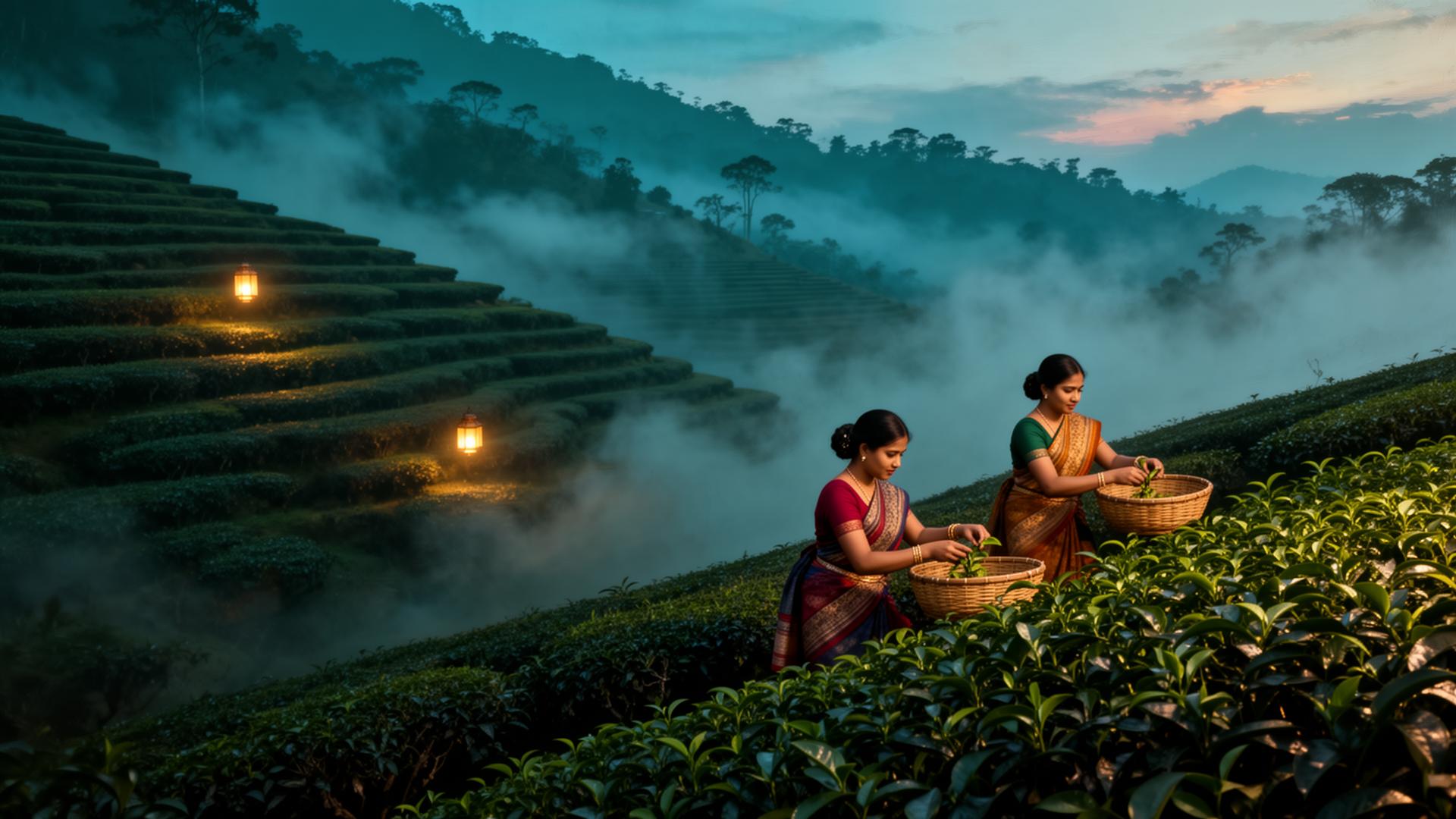 Karbi Anglong Hills tea region — cinematic landscape